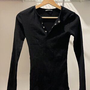 ZARA Long Sleeve Snap Button Shirt - Black - Size S